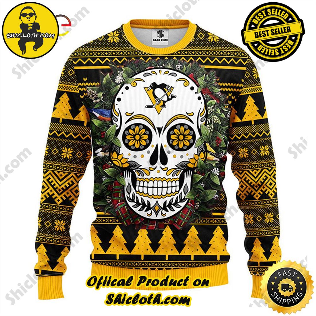 Pittsburgh Steelers Skull Flower Ugly Christmas Ugly Sweater - Growkoc