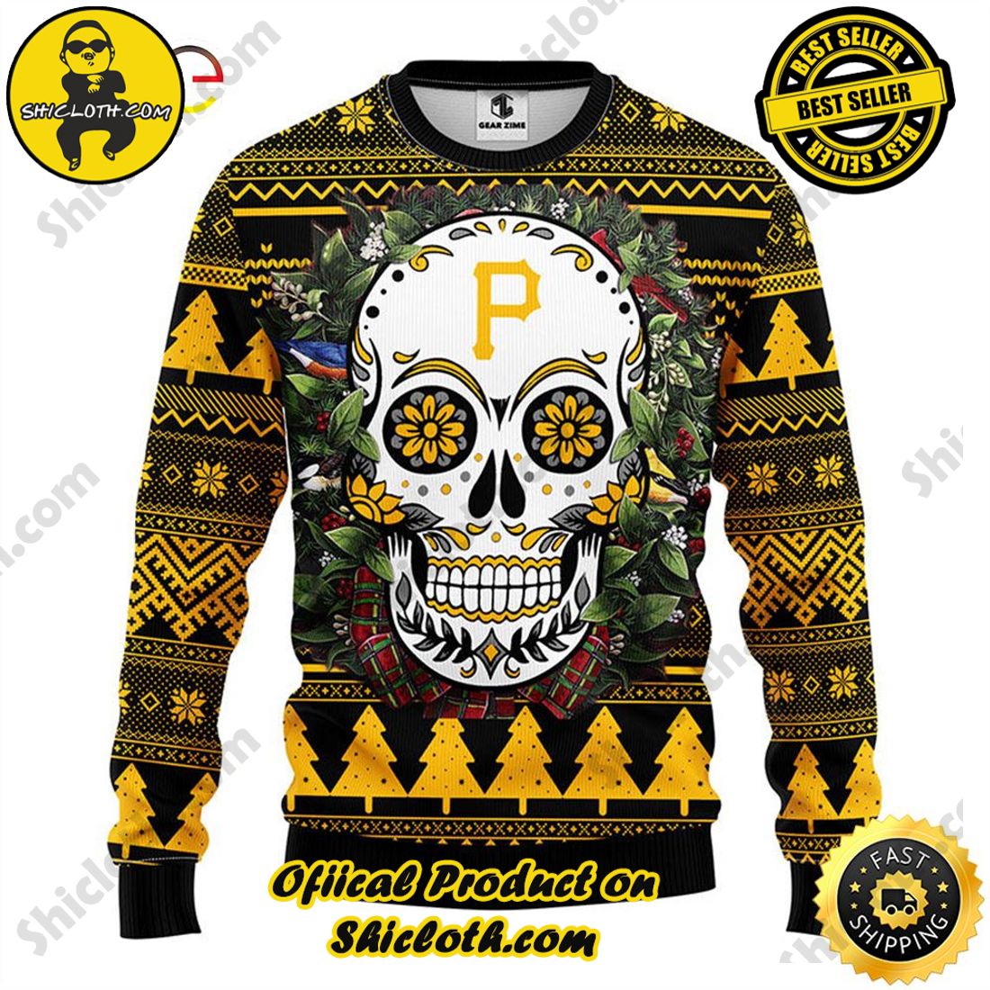 Pittsburgh Steelers Skull Flower Ugly Christmas Ugly Sweater - Growkoc