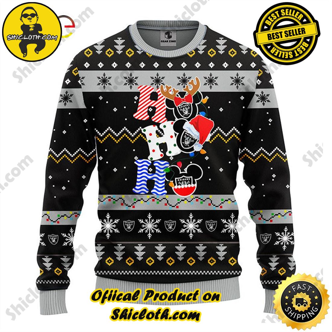 Christmas Bestseller: Sweaters from Shiclothshop 2 Oakland Raiders HoHoHo Mickey Christmas Ugly Sweater