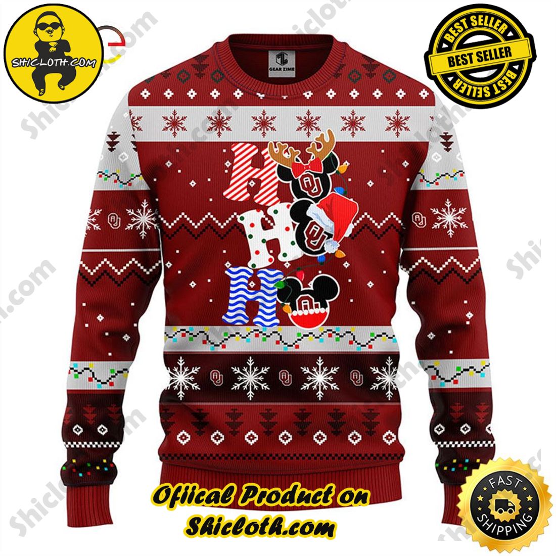Christmas Bestseller: Sweaters from Shiclothshop 4 Oklahoma Sooners Hohoho Mickey Christmas Ugly Sweater