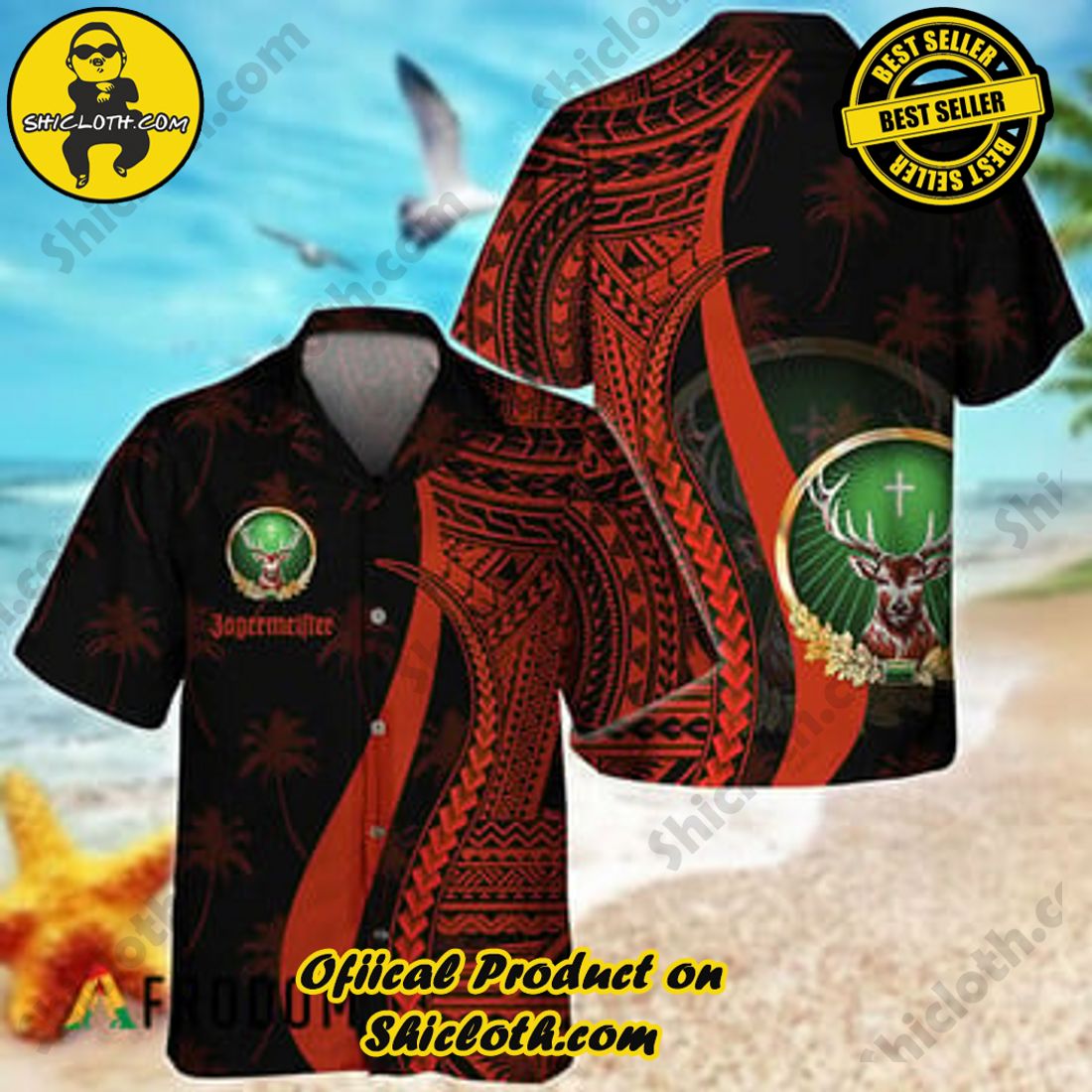 Shicloth Fashion Store's Hawaiian Shirts and Shorts - Perfect Gifts for Friends and Loved Ones 12 Orange Polynesian Jagermeister Hawaiian Shirt