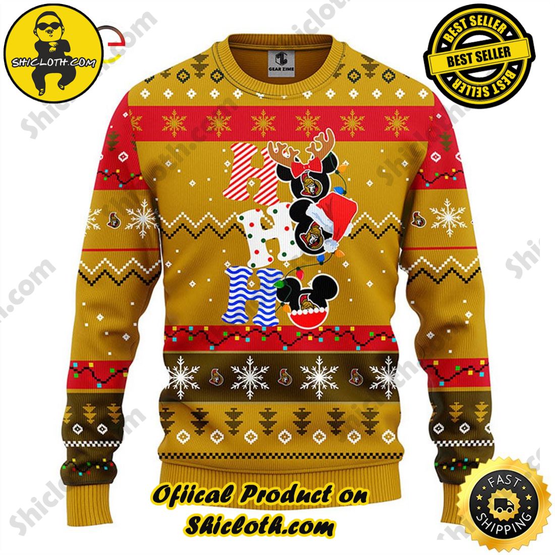 Christmas Bestseller: Sweaters from Shiclothshop 6 Ottawa Senators Hohoho Mickey Christmas Ugly Sweater