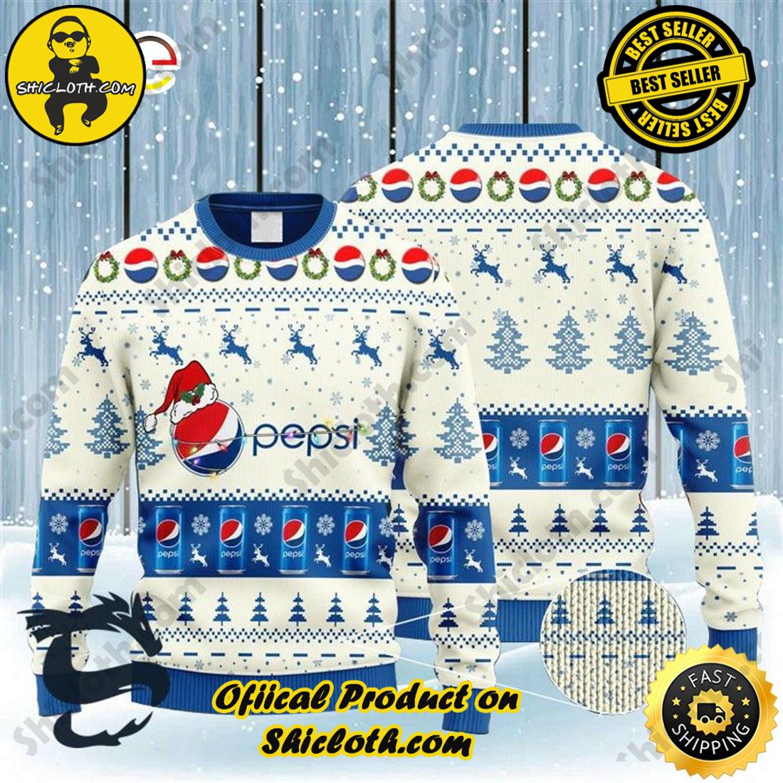 Hot Hot Hot Bestseller: Sweaters from Shiclothshop 11 Pepsi Reindeer Snowy Night Ugly Beer Sweater