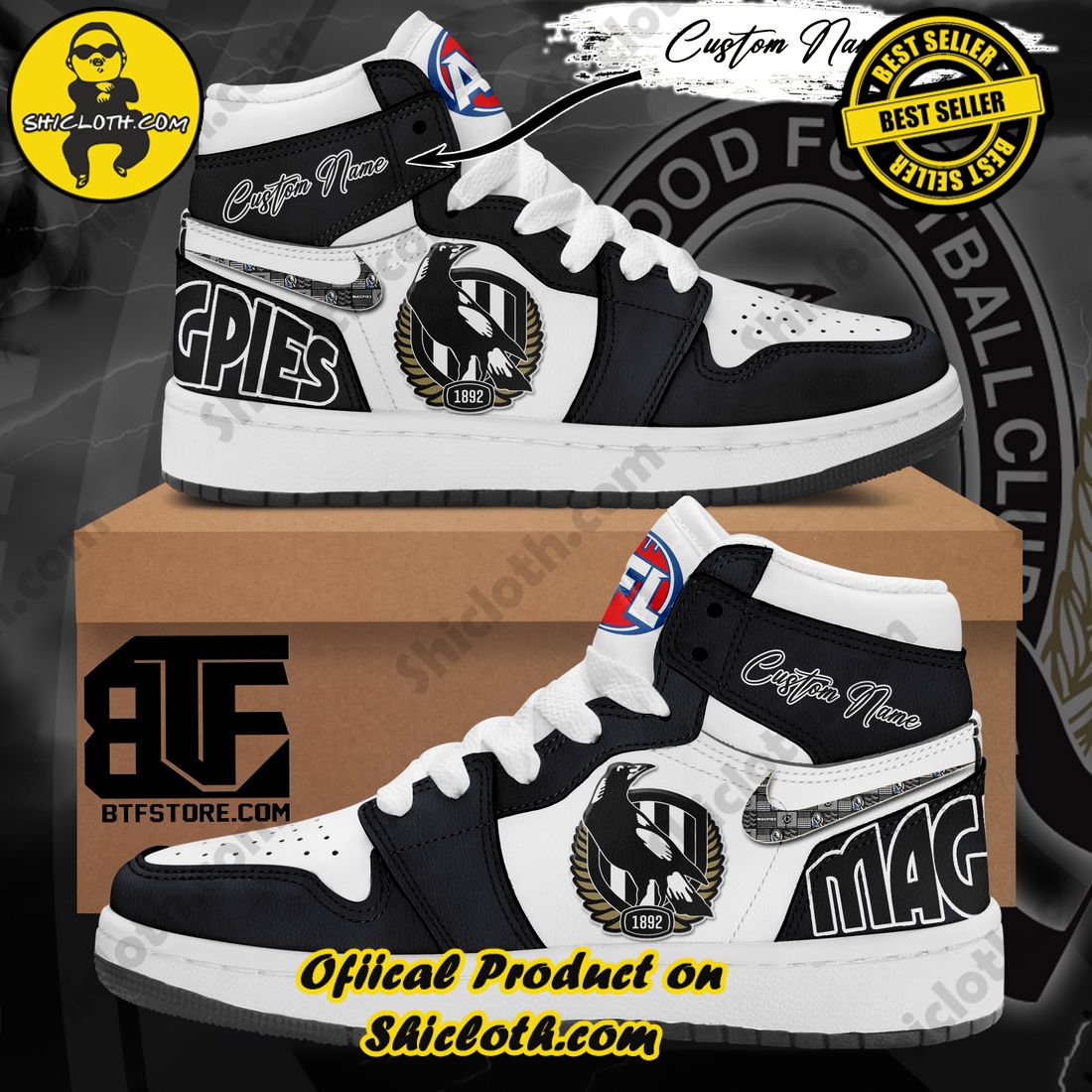Personalized AFL Collingwood Magpies Nike Air Jordan 1 Sneakers