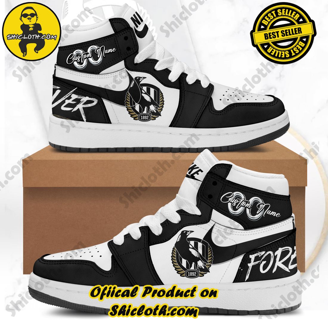 Personalized AFL Collingwood Magpies Nike Air Jordan 1 Sneakers New Style