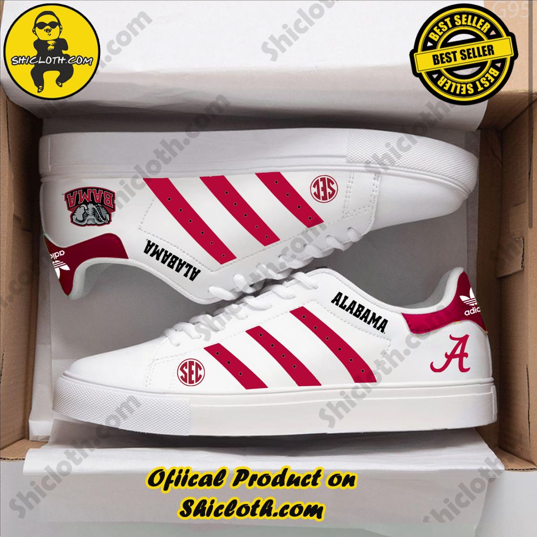 Best Seller: Shiclothshop's Stan Smith Shoes 1 Personalized Alabama Crimson Tide NCAA Adidas Stan Smith Low Top Shoes
