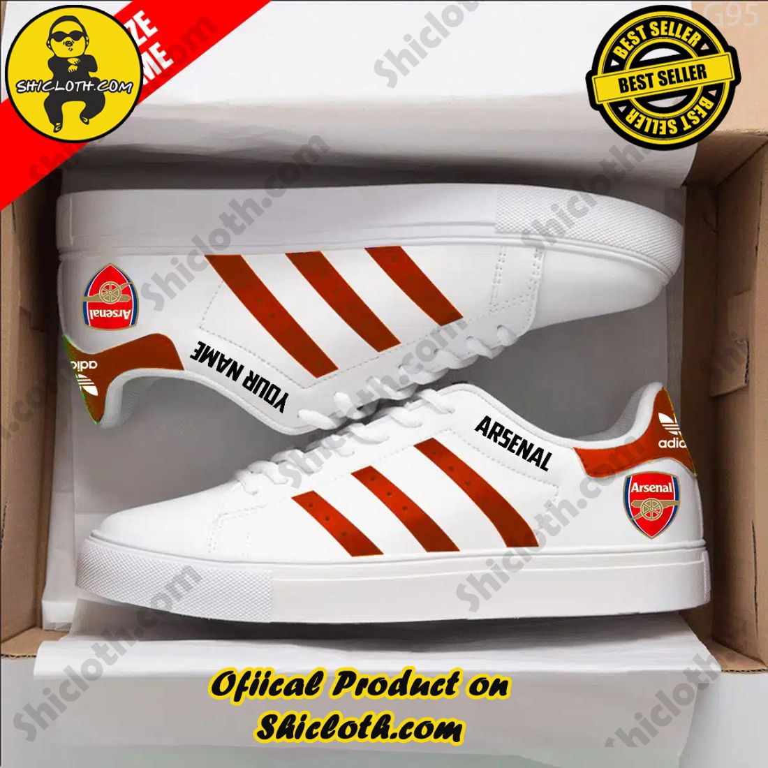 Best Seller: Shiclothshop's Stan Smith Shoes 2 Personalized Arsenal EPL Adidas Stan Smith Low Top Shoes