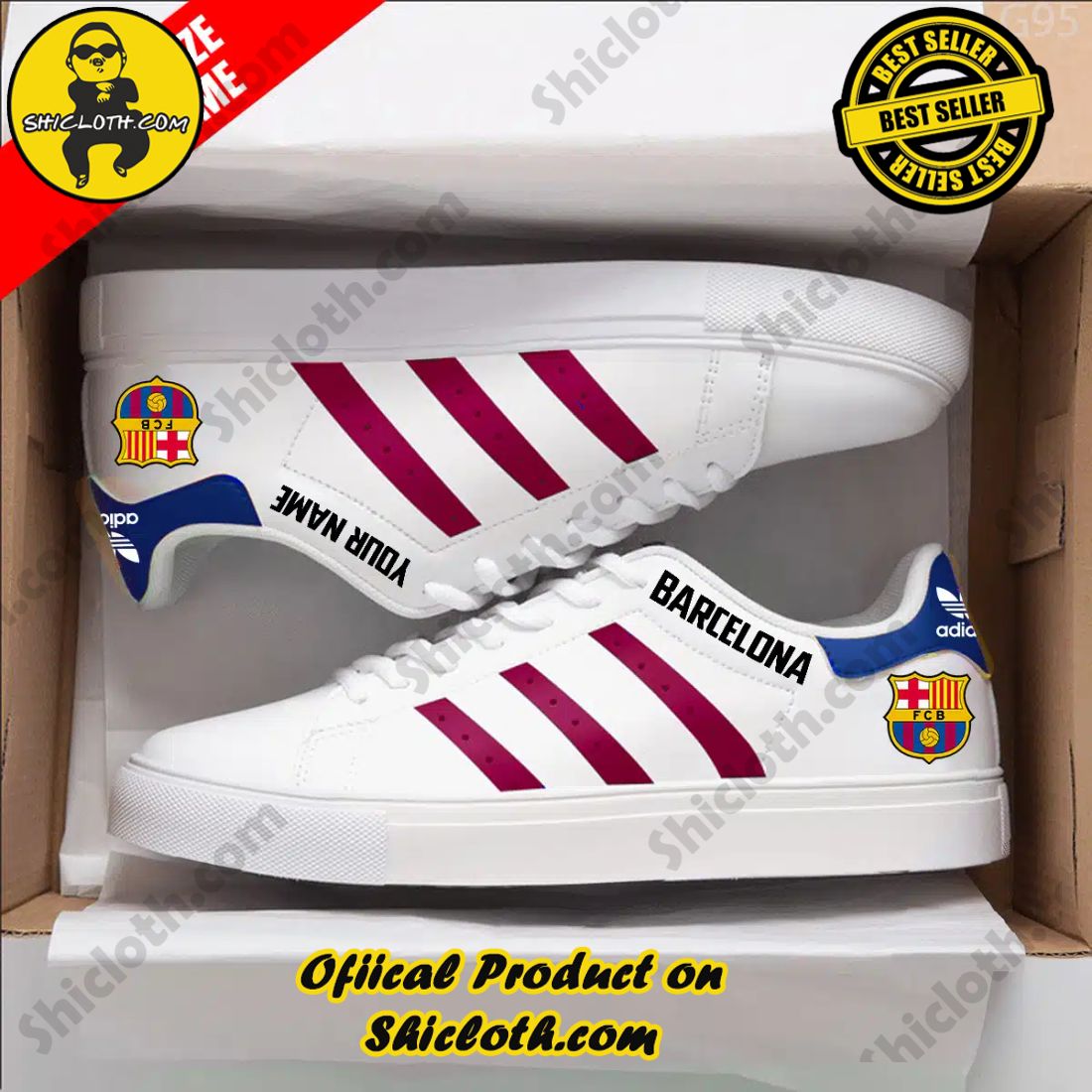Best Seller: Shiclothshop's Stan Smith Shoes 5 Personalized Barcelona Laliga Adidas Stan Smith Low Top Shoes