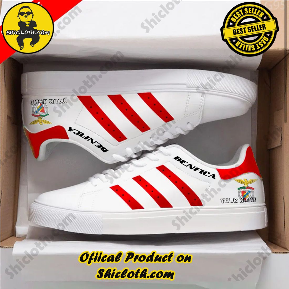 Best Seller: Shiclothshop's Stan Smith Shoes 6 Personalized Benfica Liga Portugal Adidas Stan Smith Low Top Shoes