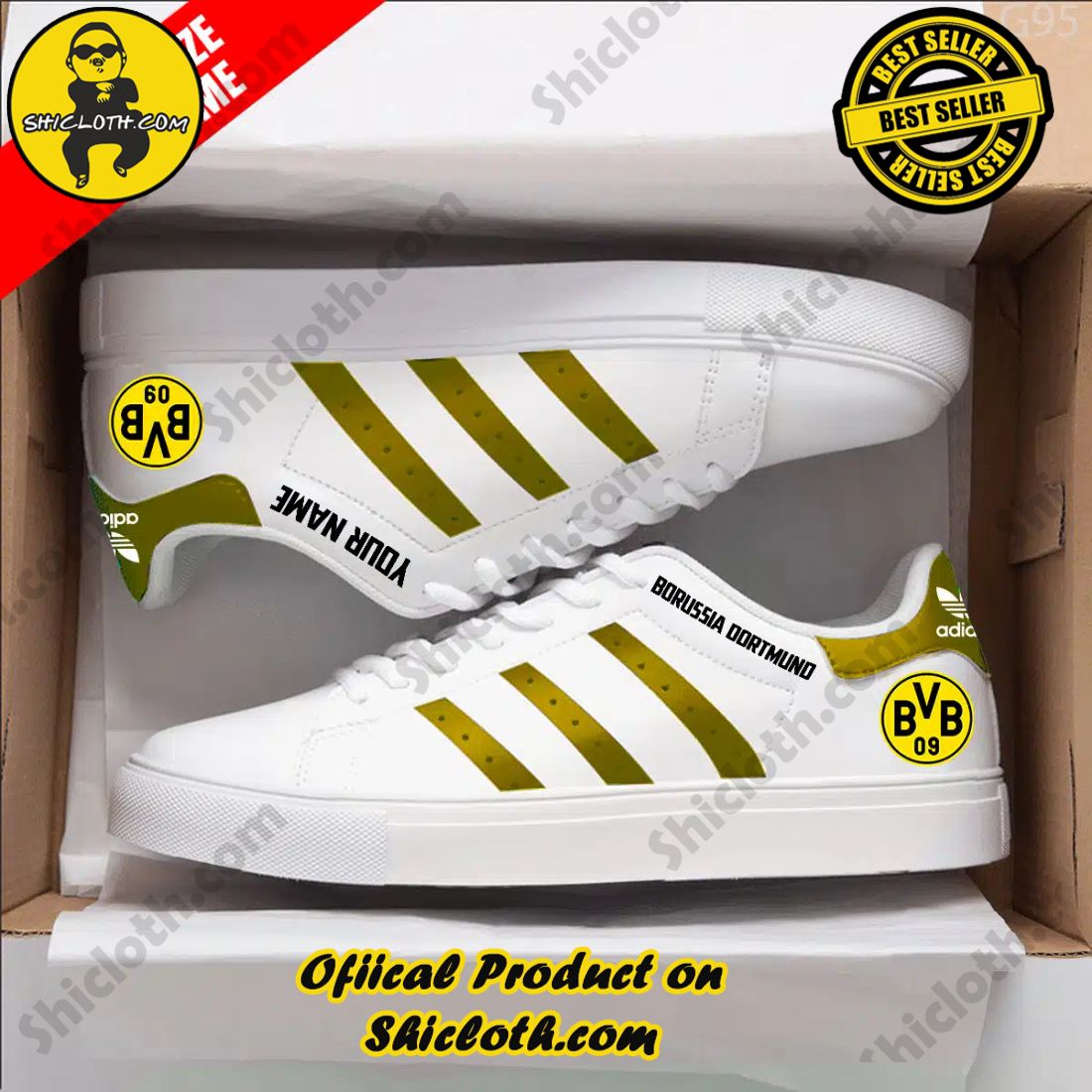 Best Seller: Shiclothshop's Stan Smith Shoes 7 Personalized Borussia Dortmund Bundesliga Adidas Stan Smith Low Top Shoes
