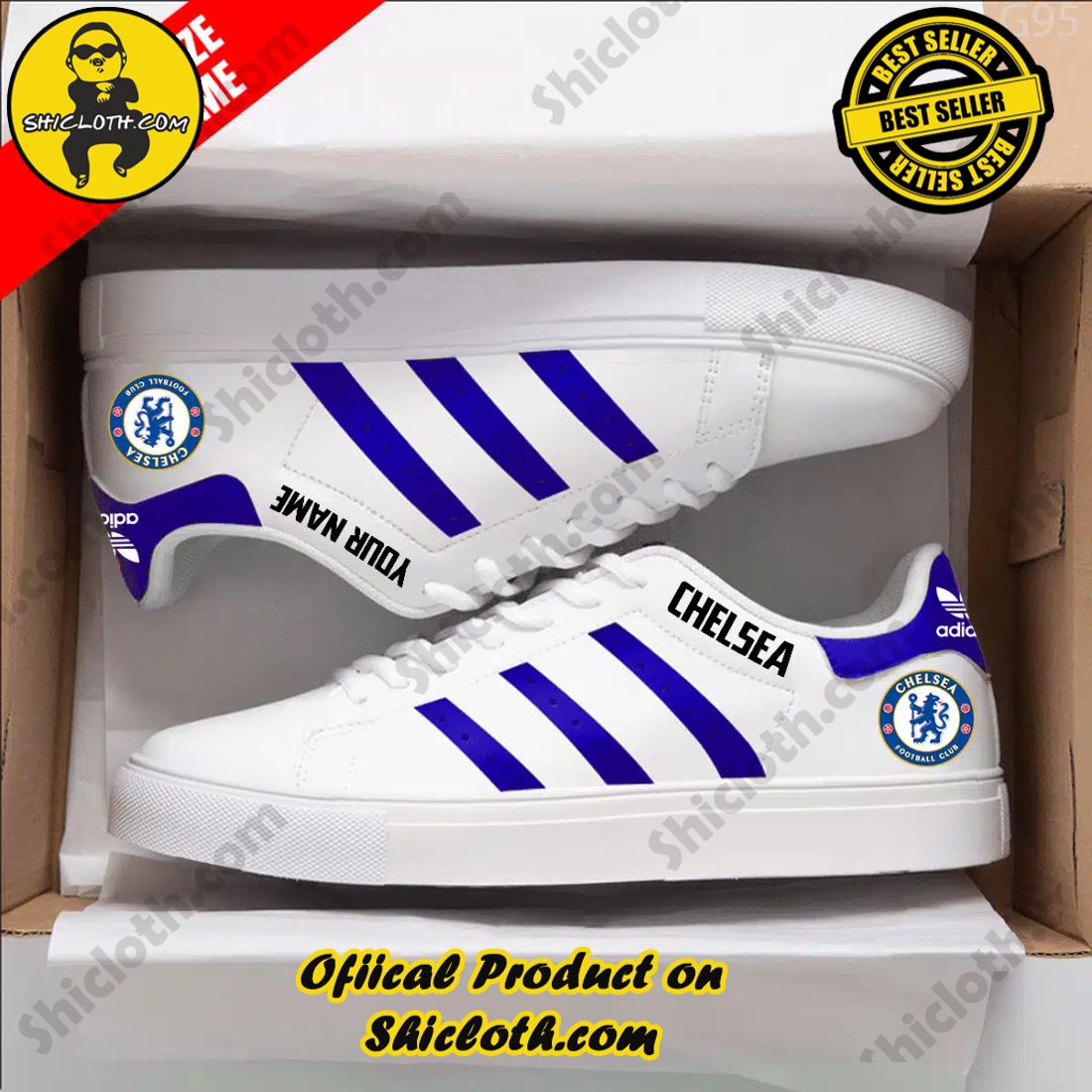 Best Seller: Shiclothshop's Stan Smith Shoes 8 Personalized Chelsea EPL Adidas Stan Smith Low Top Shoes