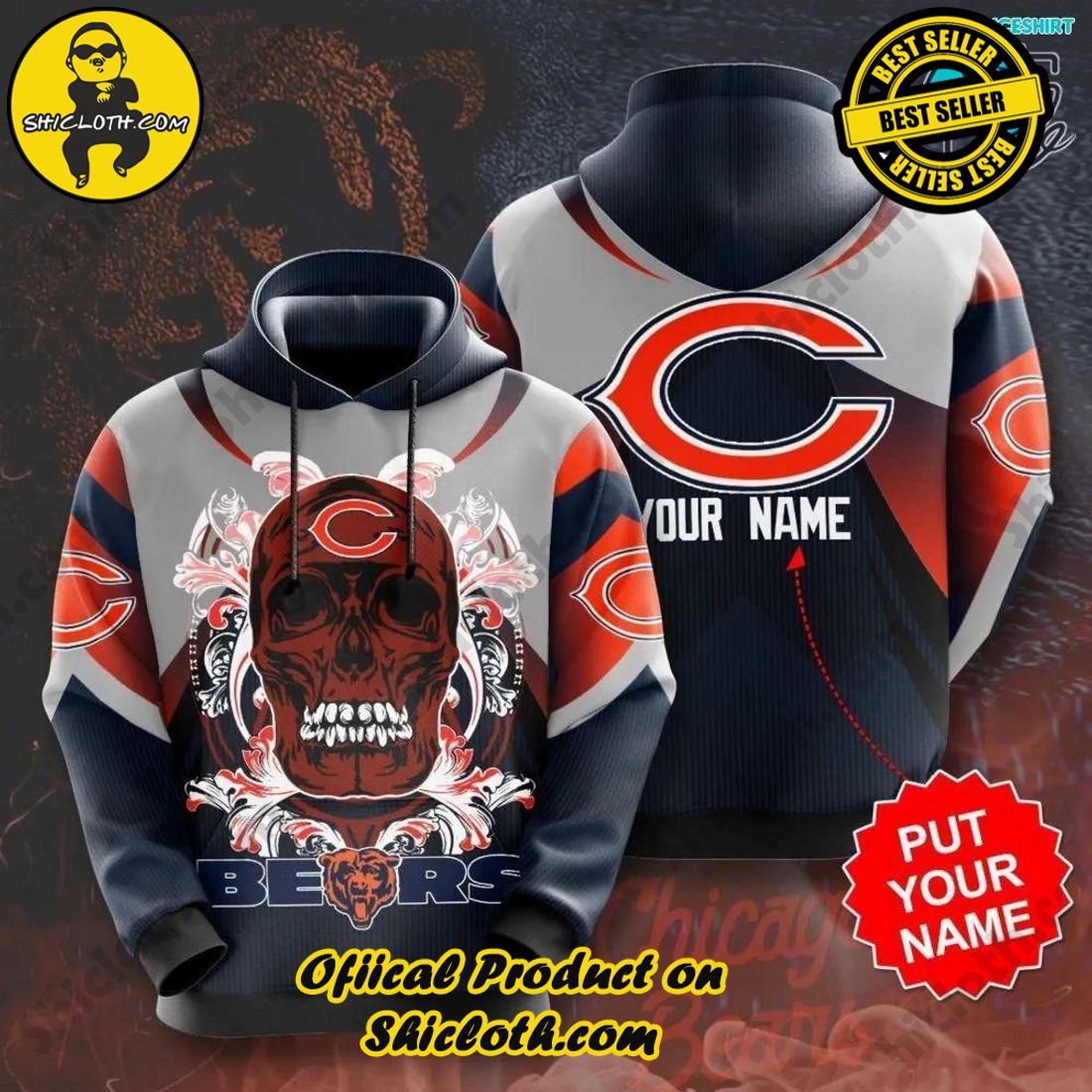 Personalized Chicago Bears Red Skull NFL Limited 3D Hoodie