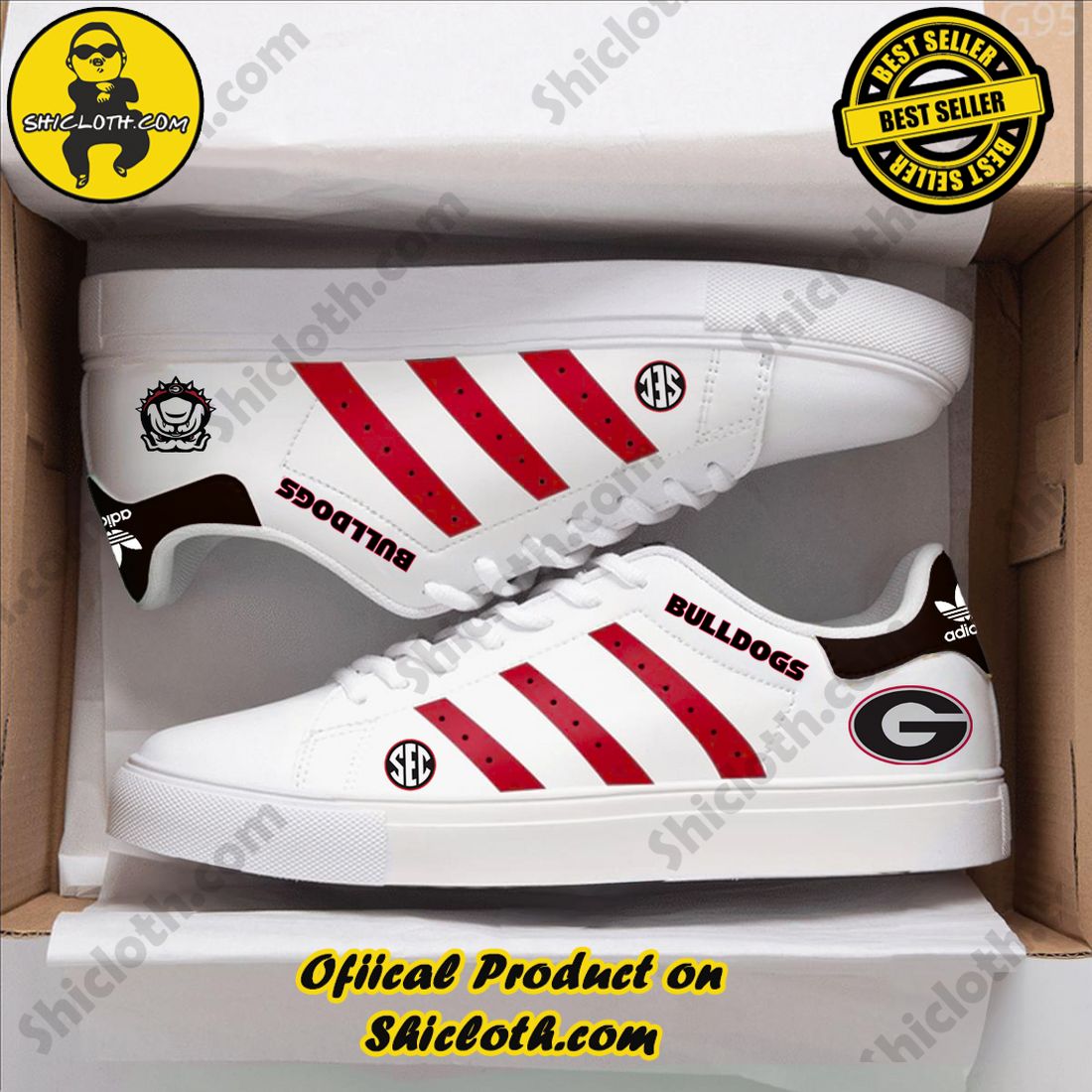 Best Seller: Shiclothshop's Stan Smith Shoes 9 Personalized Georgia Bulldogs NCAA Adidas Stan Smith Low Top Shoes