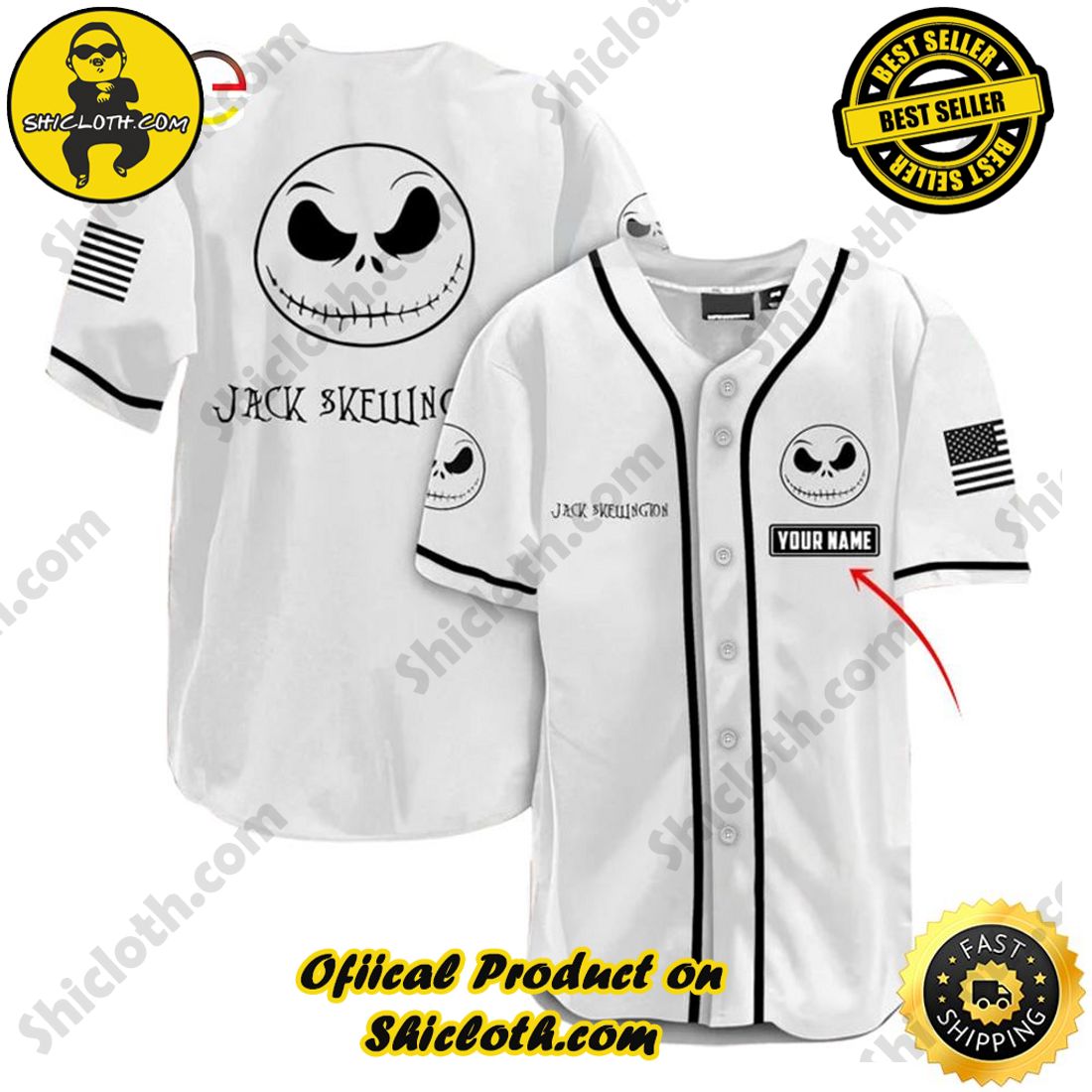 Shicloth's All-Star Baseball Jersey Shirt Collection 22 Personalized Jack Skellington American Flag 4th of July Baseball Jersey