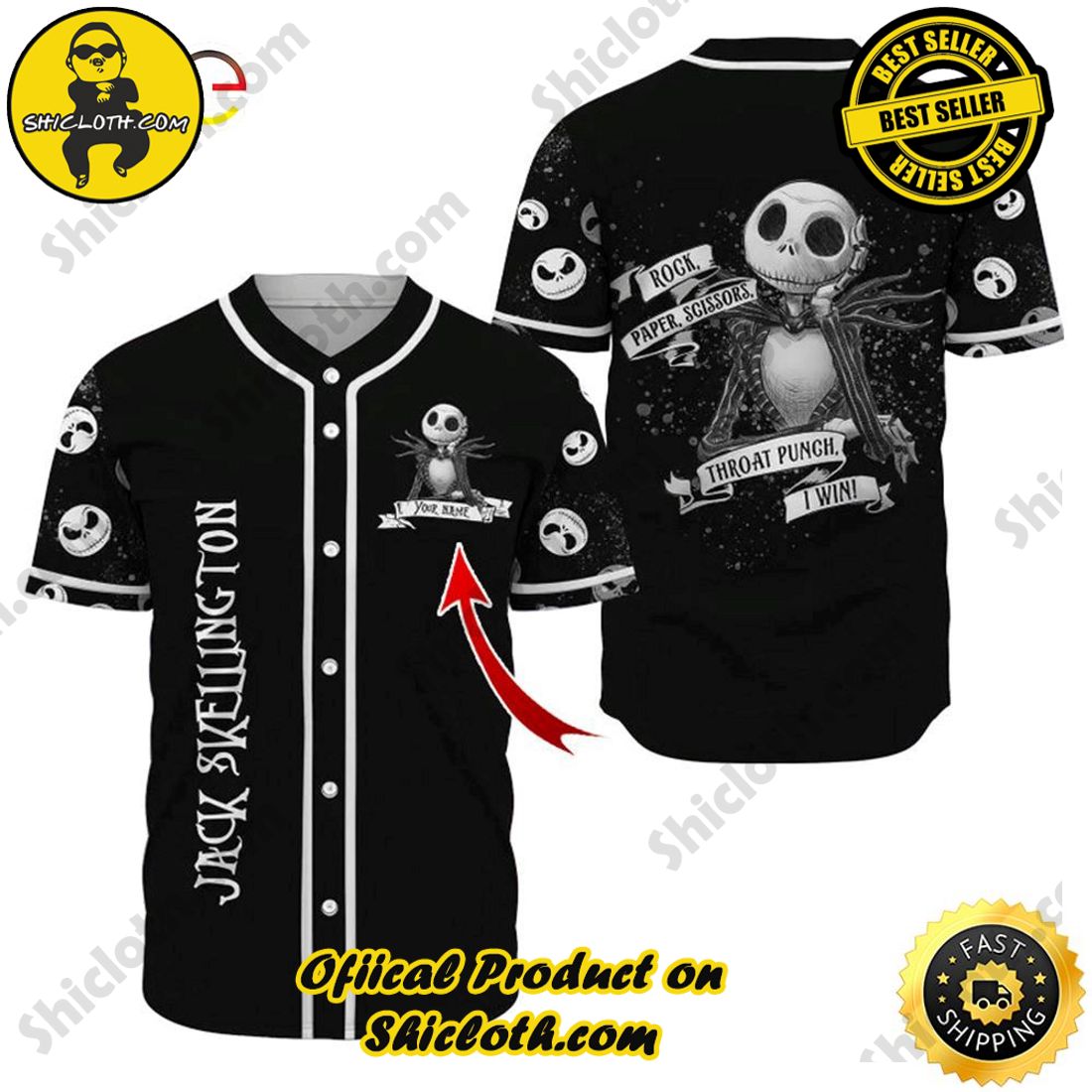 Shicloth's All-Star Baseball Jersey Shirt Collection 23 Personalized Jack Skellington Baseball Jersey Style 3