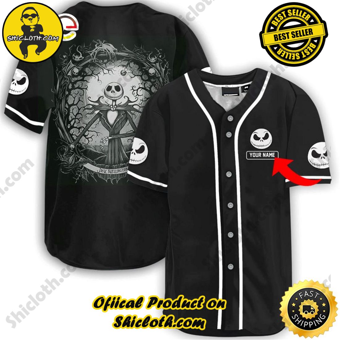 Shicloth's All-Star Baseball Jersey Shirt Collection 25 Personalized Jack Skellington Black Baseball Jersey Style 1