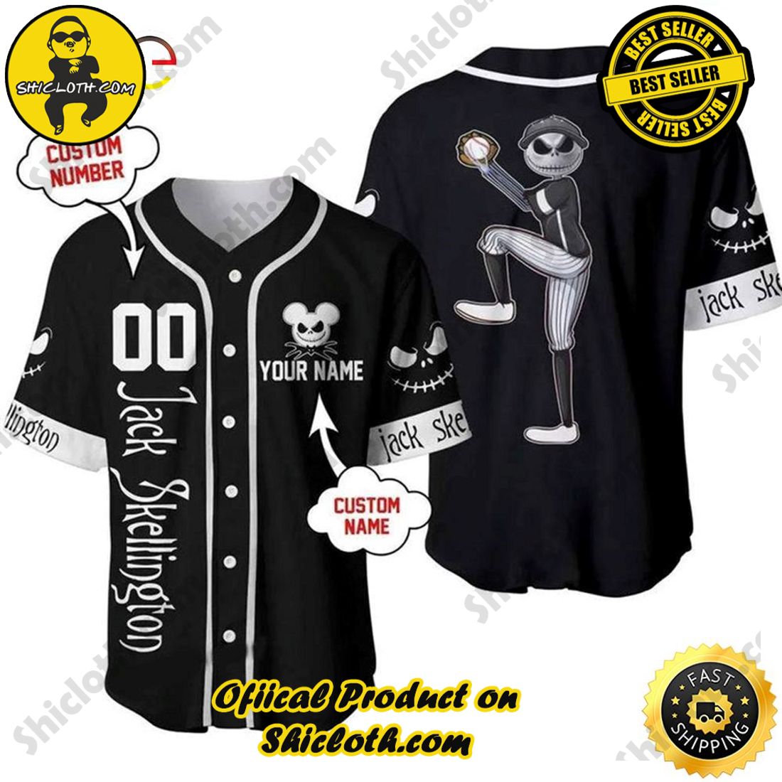 Shicloth's All-Star Baseball Jersey Shirt Collection 26 Personalized Jack Skellington Black Baseball Jersey Style 2