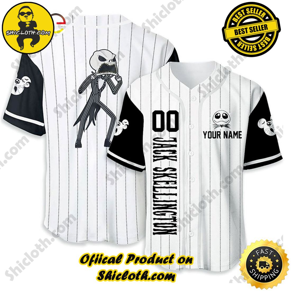 Shicloth's All-Star Baseball Jersey Shirt Collection 27 Personalized Jack Skellington Black White Baseball Jersey