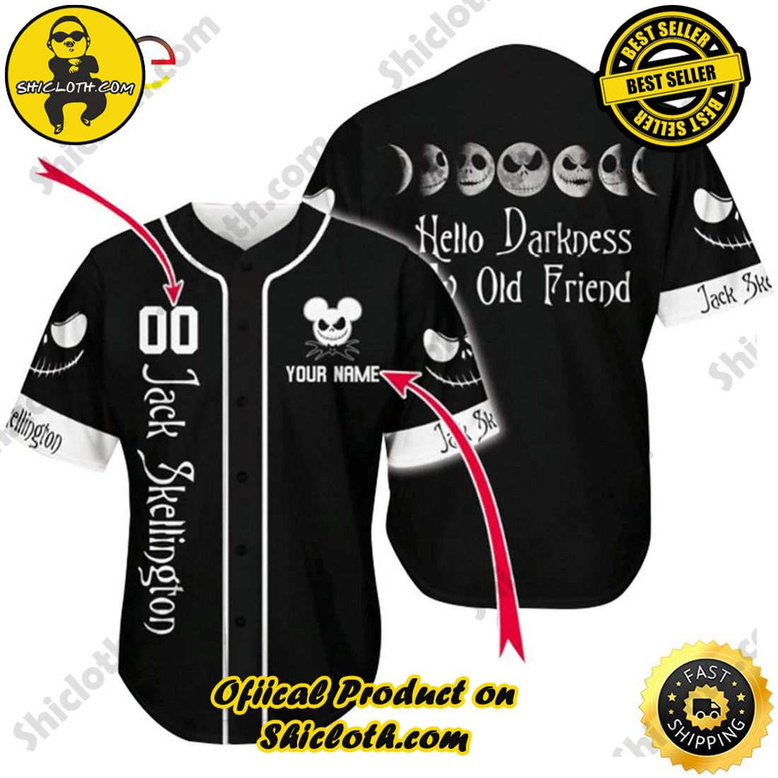 Shicloth's All-Star Baseball Jersey Shirt Collection 28 Personalized Jack Skellington Hello Darkness Baseball Jersey