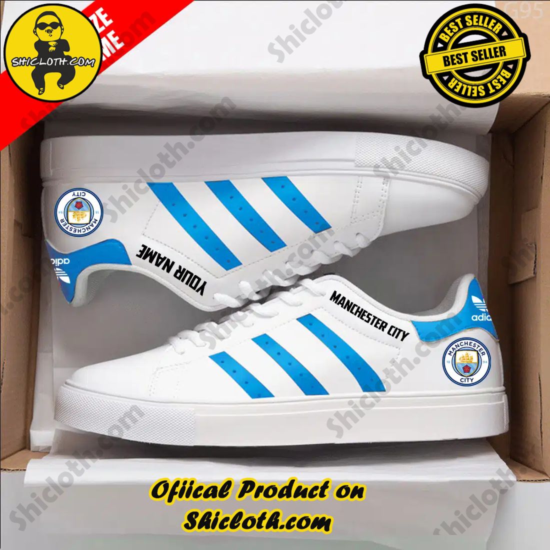 Best Seller: Shiclothshop's Stan Smith Shoes 12 Personalized Manchester City EPL Adidas Stan Smith Low Top Shoes