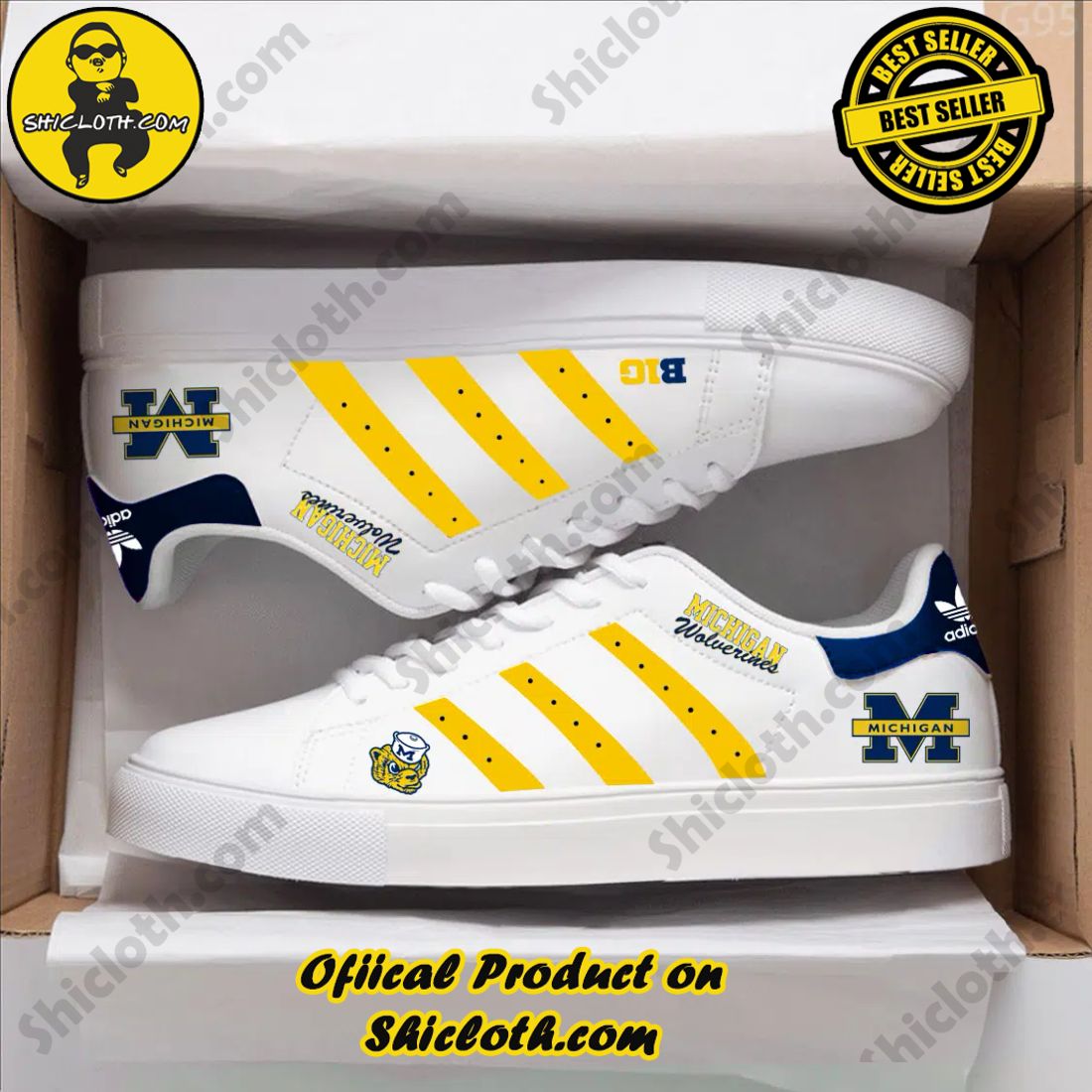 Best Seller: Shiclothshop's Stan Smith Shoes 14 Personalized Michigan Wolverines NCAA Adidas Stan Smith Low Top Shoes