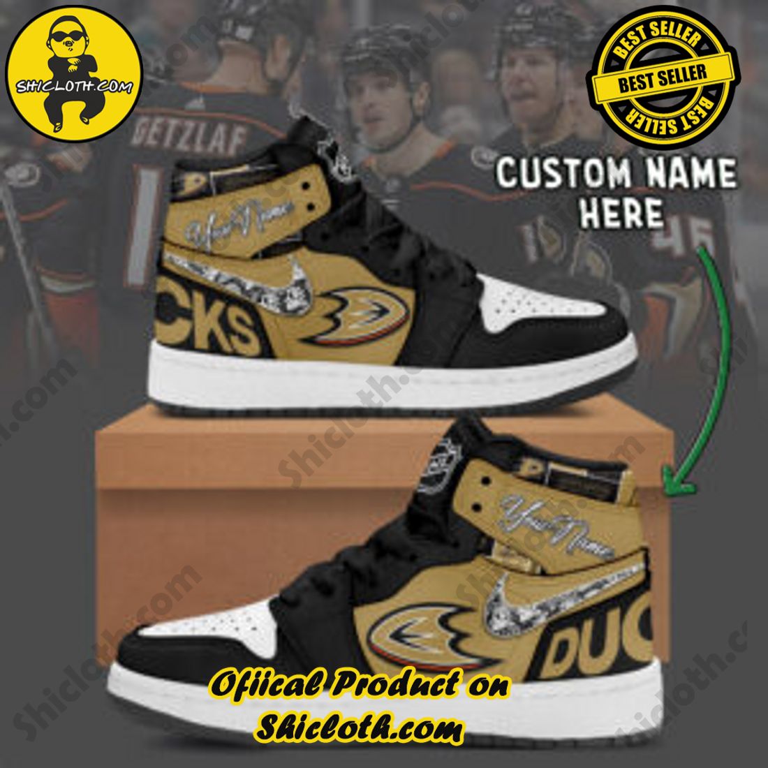 Best seller : Elevating Style with Shicloth's Air Jordan 1 Sneakers Gift for All 1 Personalized NHL Anaheim Ducks Nike Air Jordan 1 Sneaker