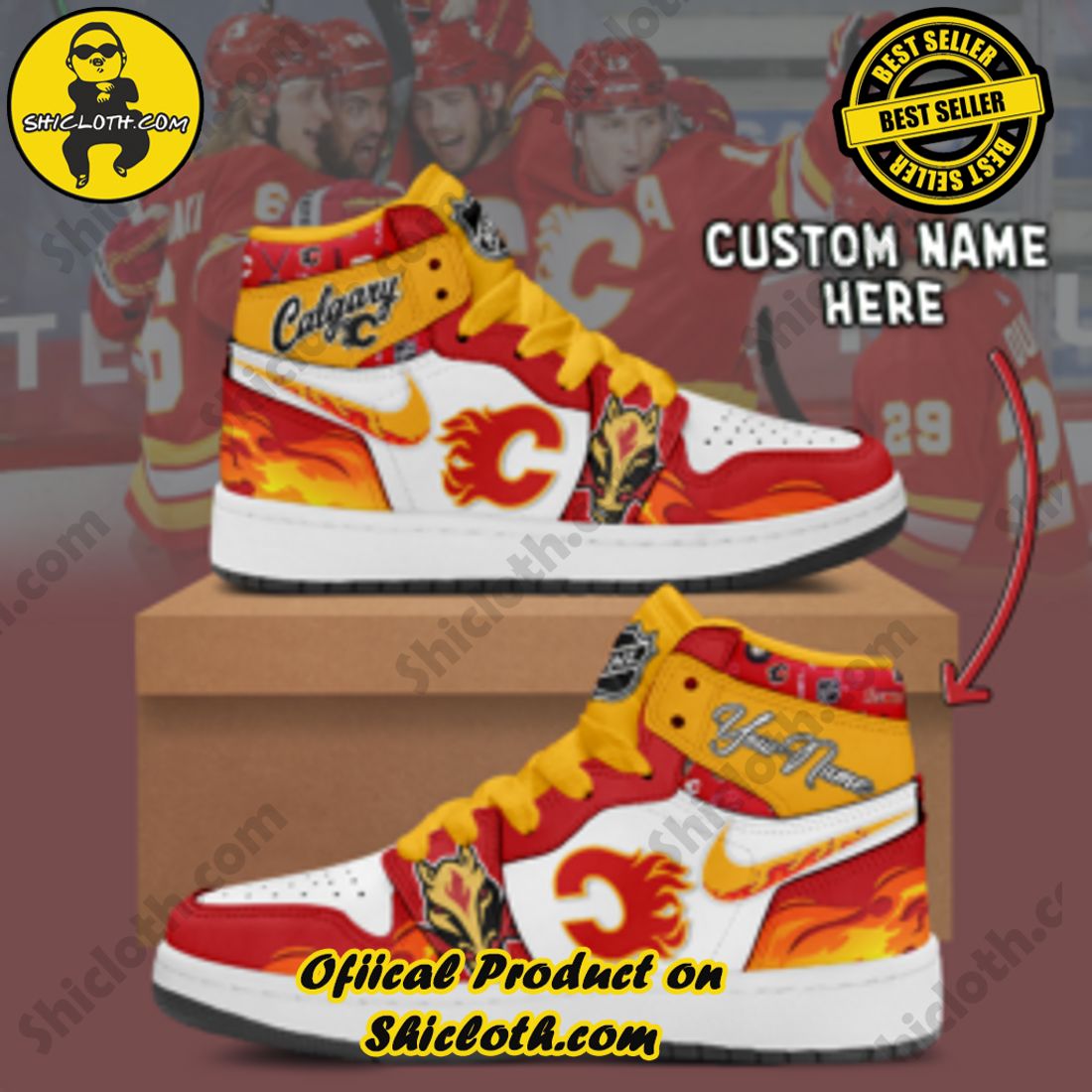 Best seller : Elevating Style with Shicloth's Air Jordan 1 Sneakers Gift for All 5 Personalized NHL Calgary Flames Nike Air Jordan 1 Sneaker