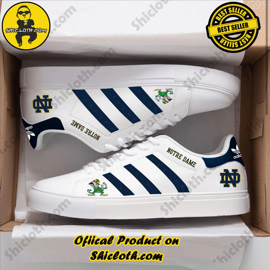 Best Seller: Shiclothshop's Stan Smith Shoes 16 Personalized Notre Dame Fighting NCAA Adidas Stan Smith Low Top Shoes
