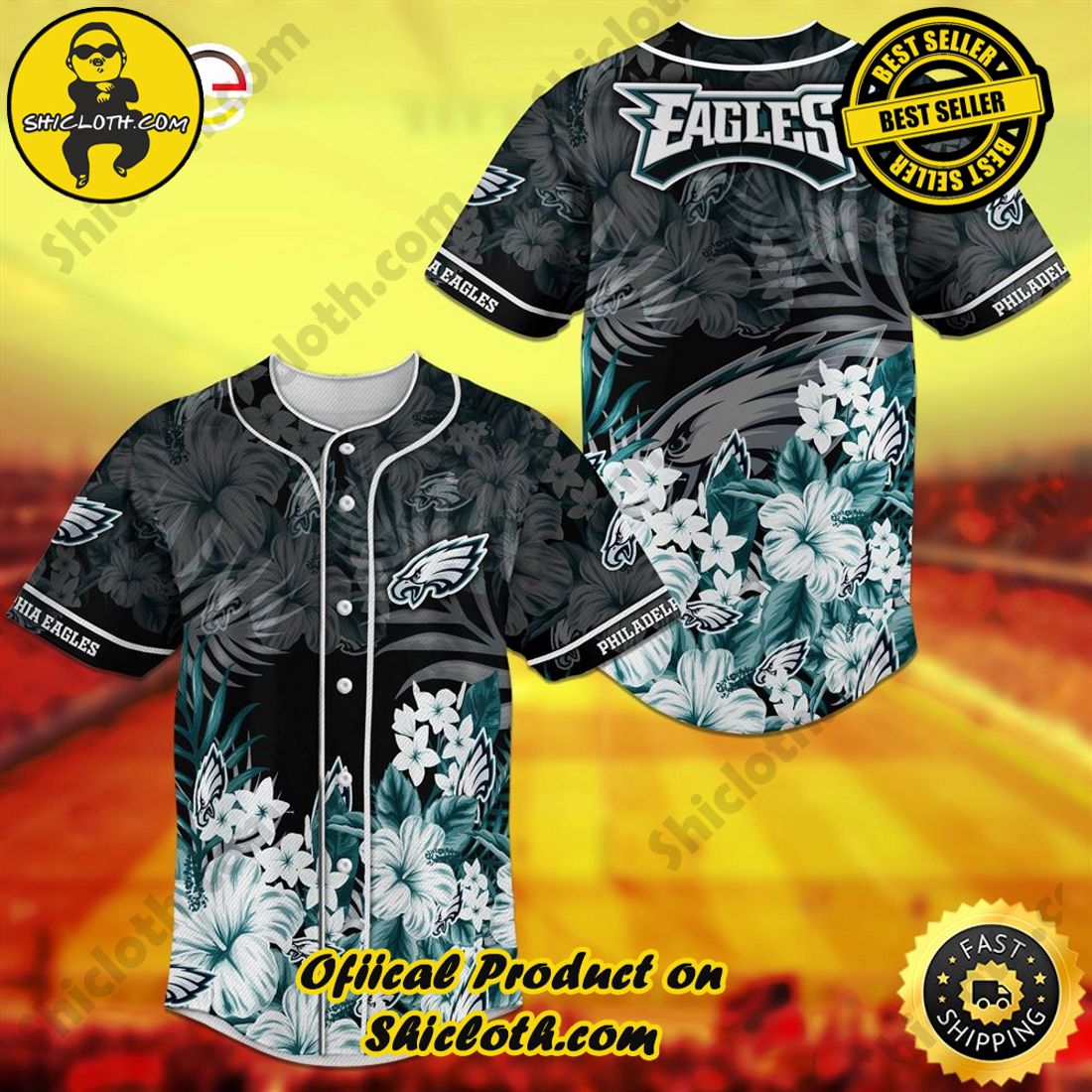 Philadelphia Eagles NFL Baseball Tropical Flower Baseball Jersey Shirt