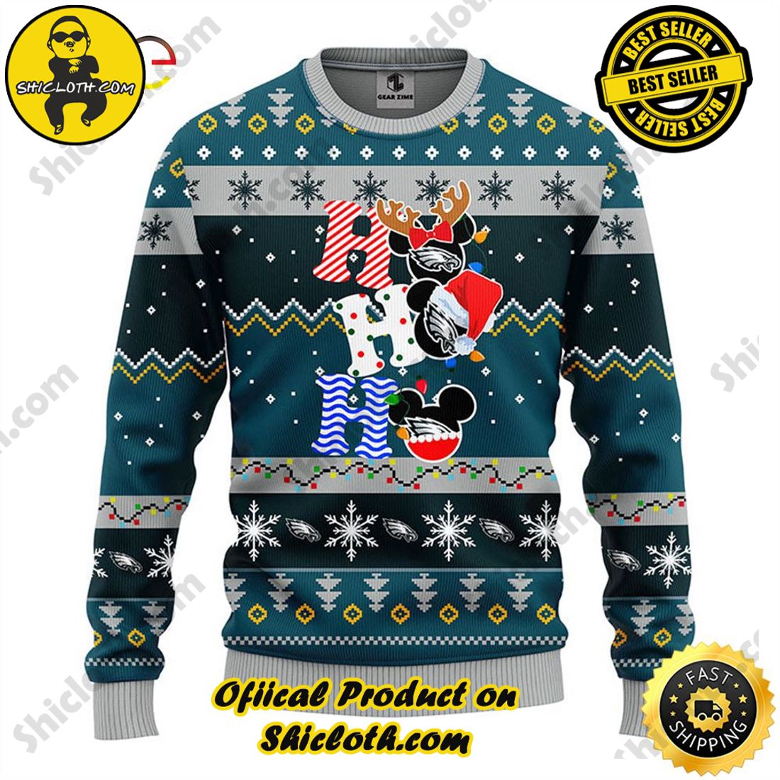 Christmas Bestseller: Sweaters from Shiclothshop 7 Philadelphia Eagles HoHoHo Mickey Christmas Ugly Sweater