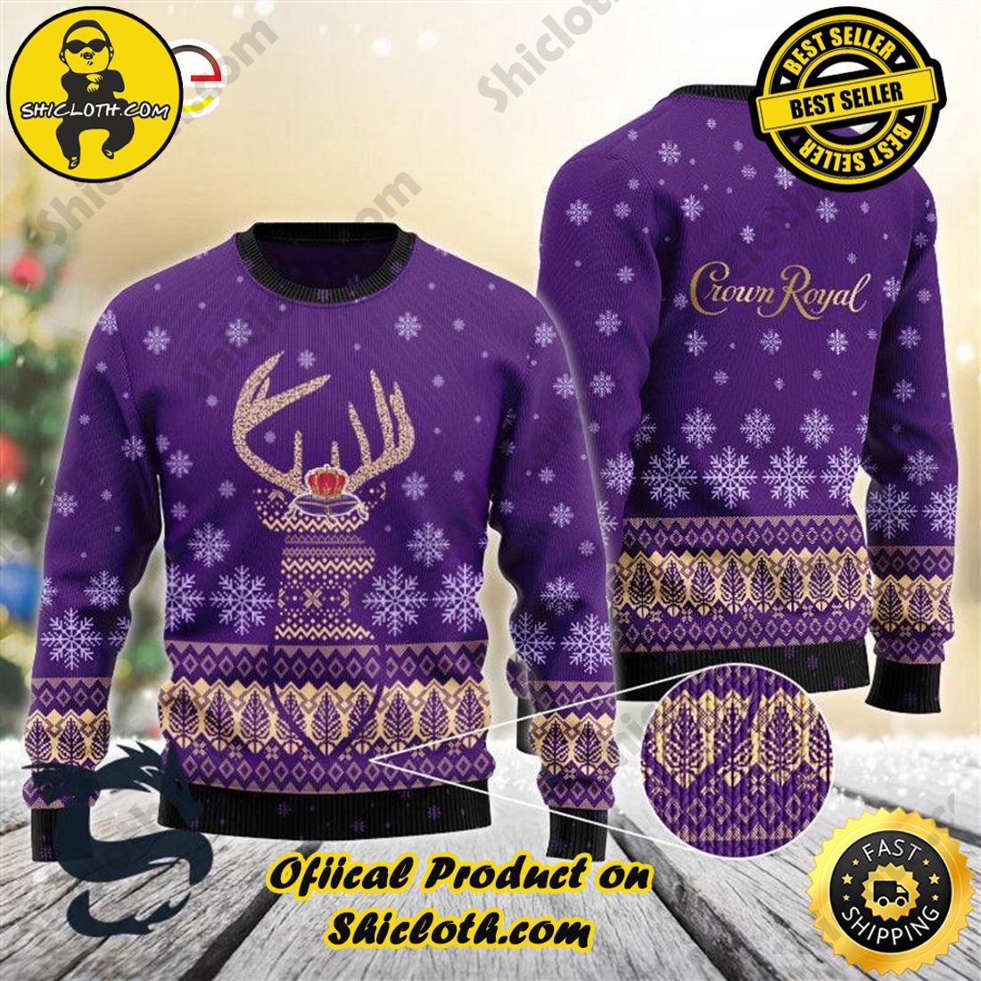 Hot Hot Hot Bestseller: Sweaters from Shiclothshop 14 Purple Crown Royal Reindeer Snowy Christmas Beer Sweater
