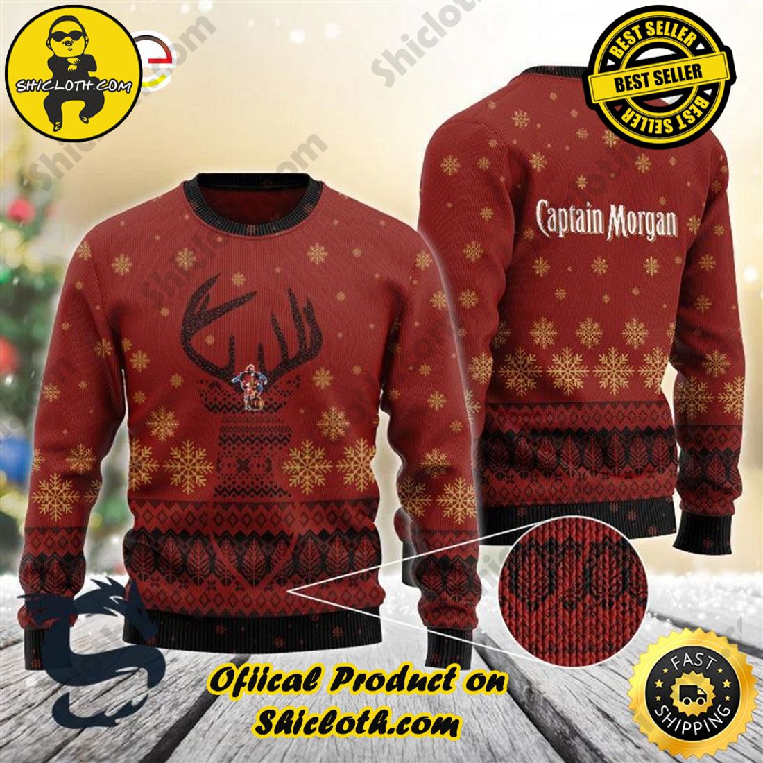 Hot Hot Hot Bestseller: Sweaters from Shiclothshop 16 Red Captain Morgan Reindeer Snowy Christmas Beer Sweater