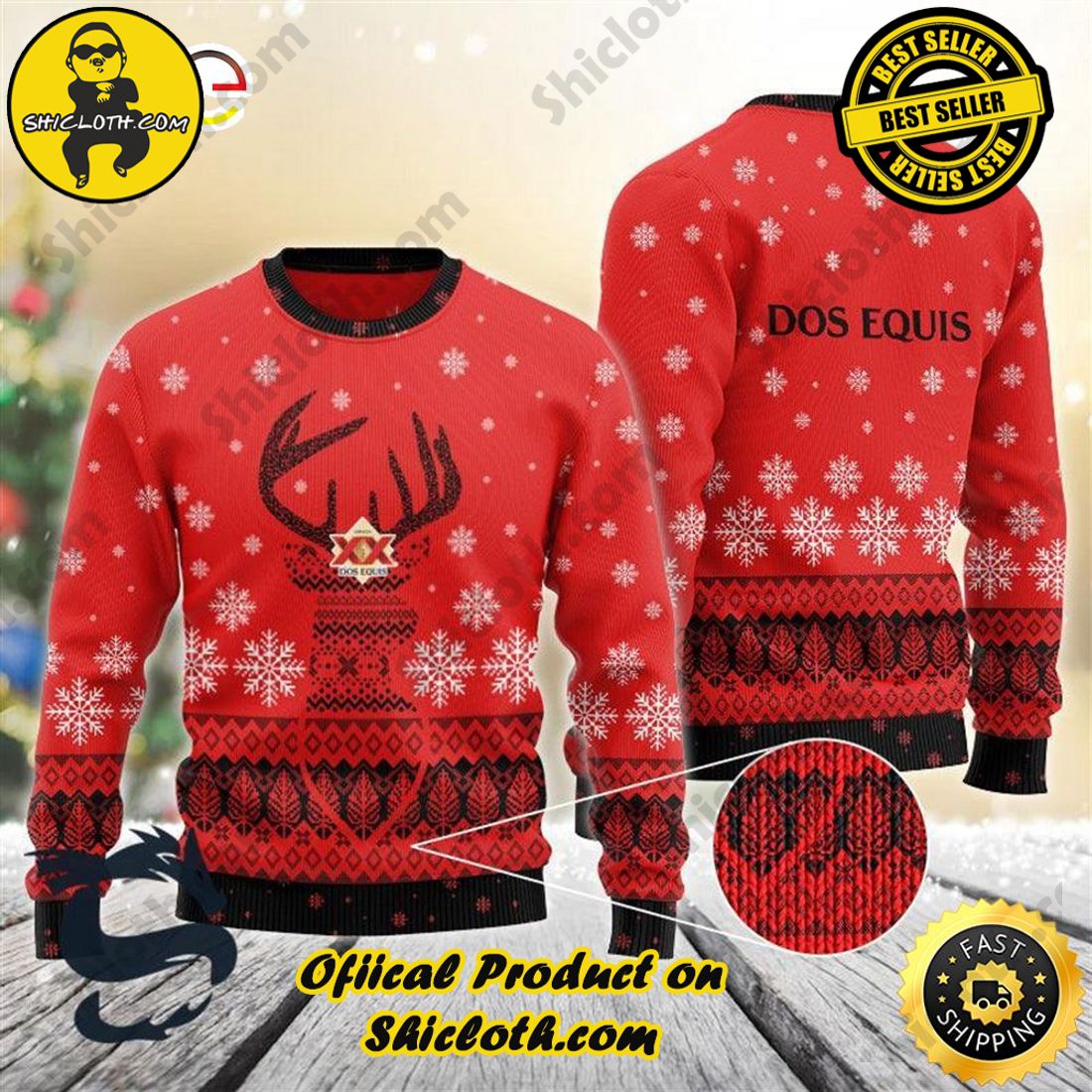 Hot Hot Hot Bestseller: Sweaters from Shiclothshop 18 Red Dos Equis Reindeer Snowy Christmas Beer Sweater