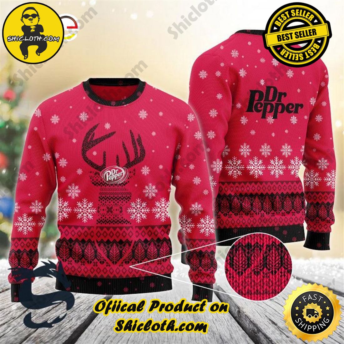 Hot Hot Hot Bestseller: Sweaters from Shiclothshop 19 Red Dr Pepper Reindeer Snowy Christmas Beer Sweater