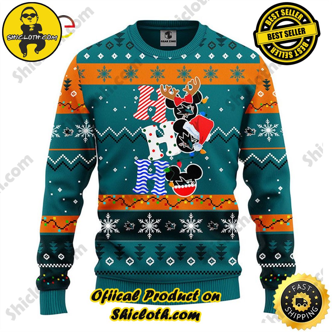 Christmas Bestseller: Sweaters from Shiclothshop 17 San Jose Sharks Hohoho Mickey Christmas Ugly Sweater
