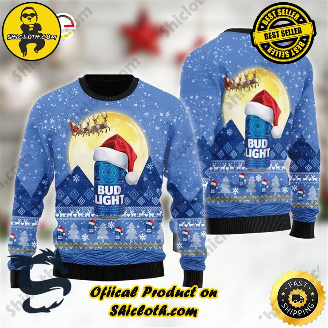Hot Hot Hot Christmas Bestseller: Sweaters from Shiclothshop 20 Santa Claus Sleigh Bud Light Ugly Beer Sweater