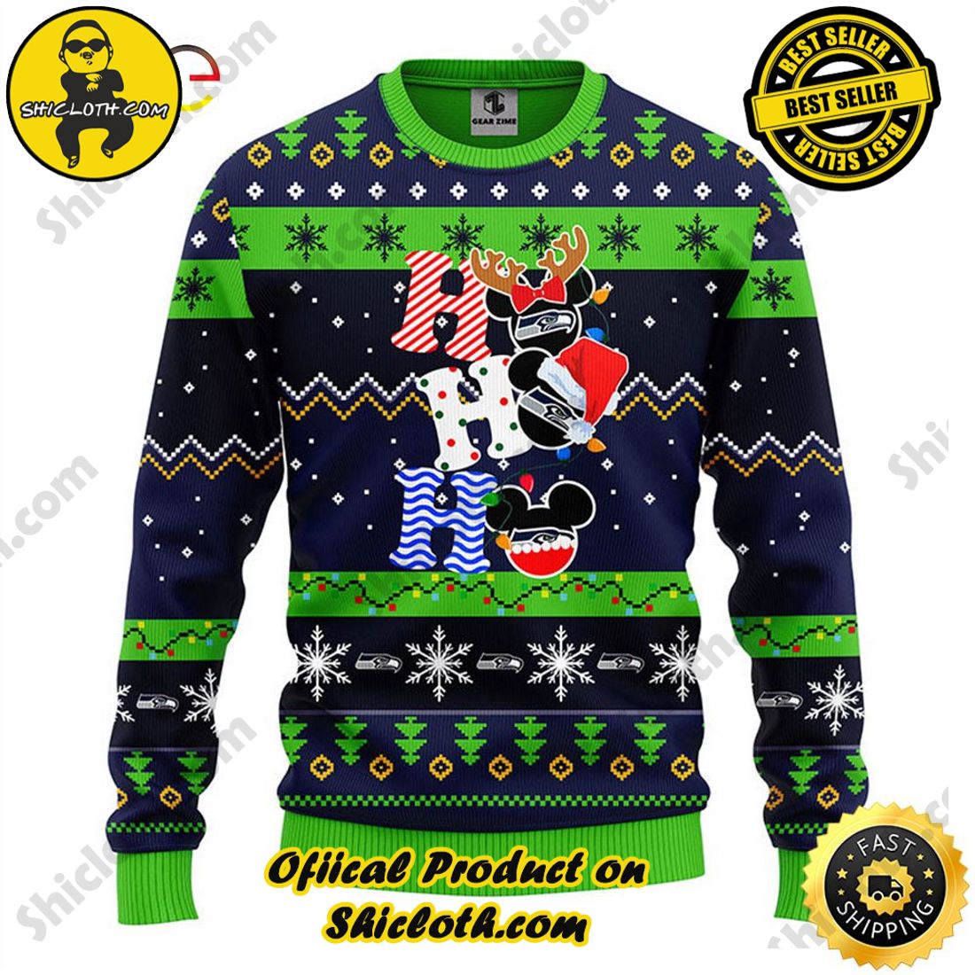 Christmas Bestseller: Sweaters from Shiclothshop 18 Seattle Seahawks HoHoHo Mickey Christmas Ugly Sweater