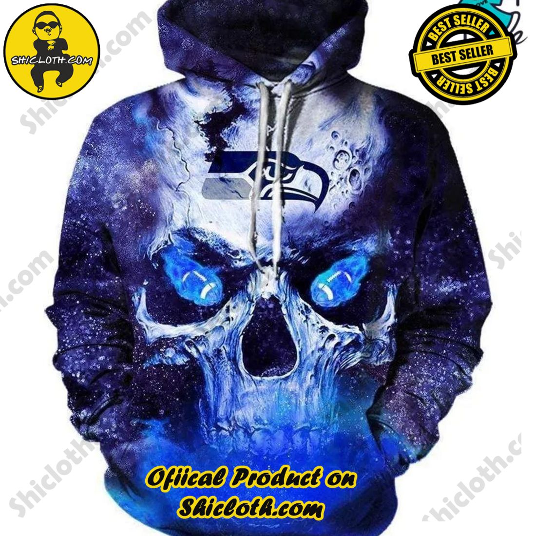 Seattle Seahawks Rugby Eyes Skull NFL 3D Hoodie