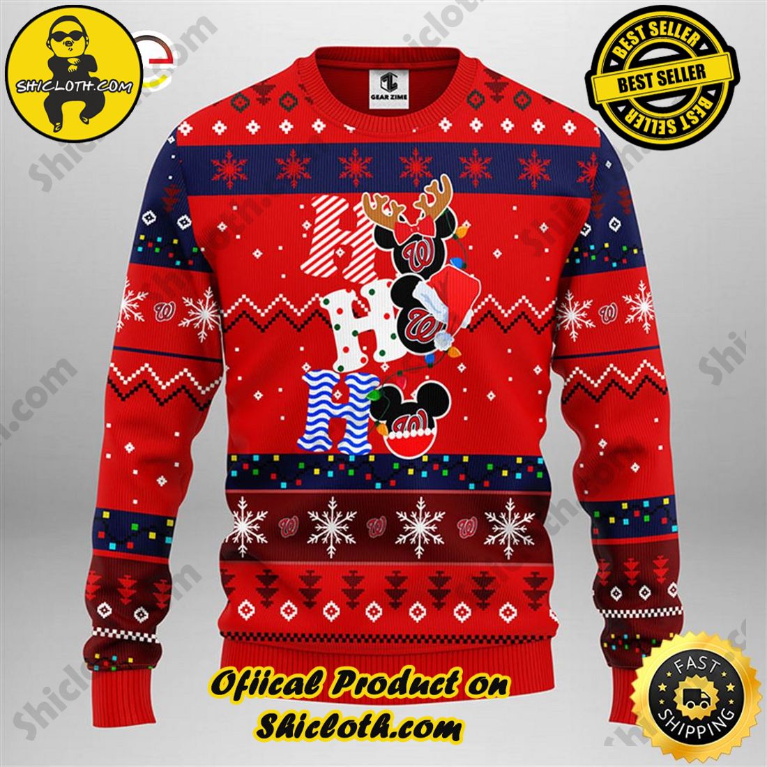 Hot Trend for a Cozy Christmas Season: Shiclothshop's Sweaters 19 Washington Nationals Hohoho Mickey Christmas Ugly Sweater