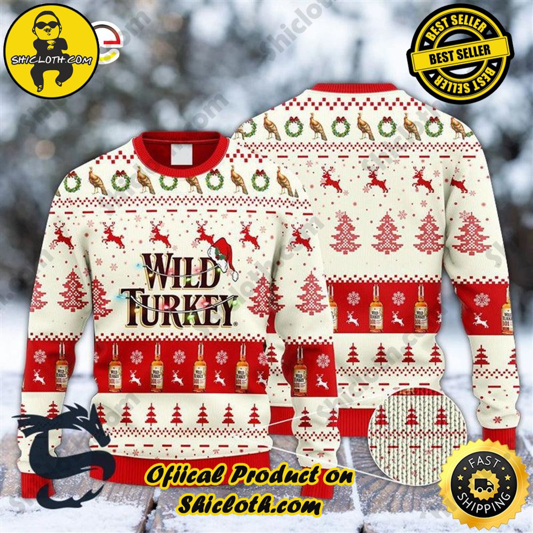 Cozy Up in Style: Shicloth's Winter Sweater Collection 46 Wild Turkey Whiskey Reindeer Snowy Night Ugly Beer Sweater