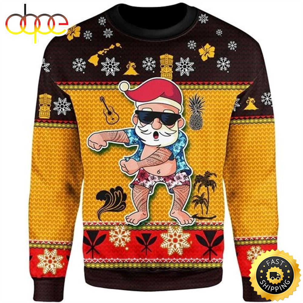 Shiclothshop's Ugly Christmas Sweaters: Embrace Festive Fashion with Flair 6 Hawaiian Christmas Santa Dancing Sweater