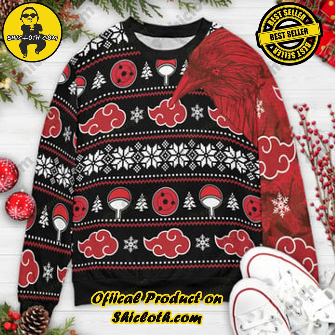 Akatsuki Itachi Symbolic Crows Naruto Ugly Christmas Sweater