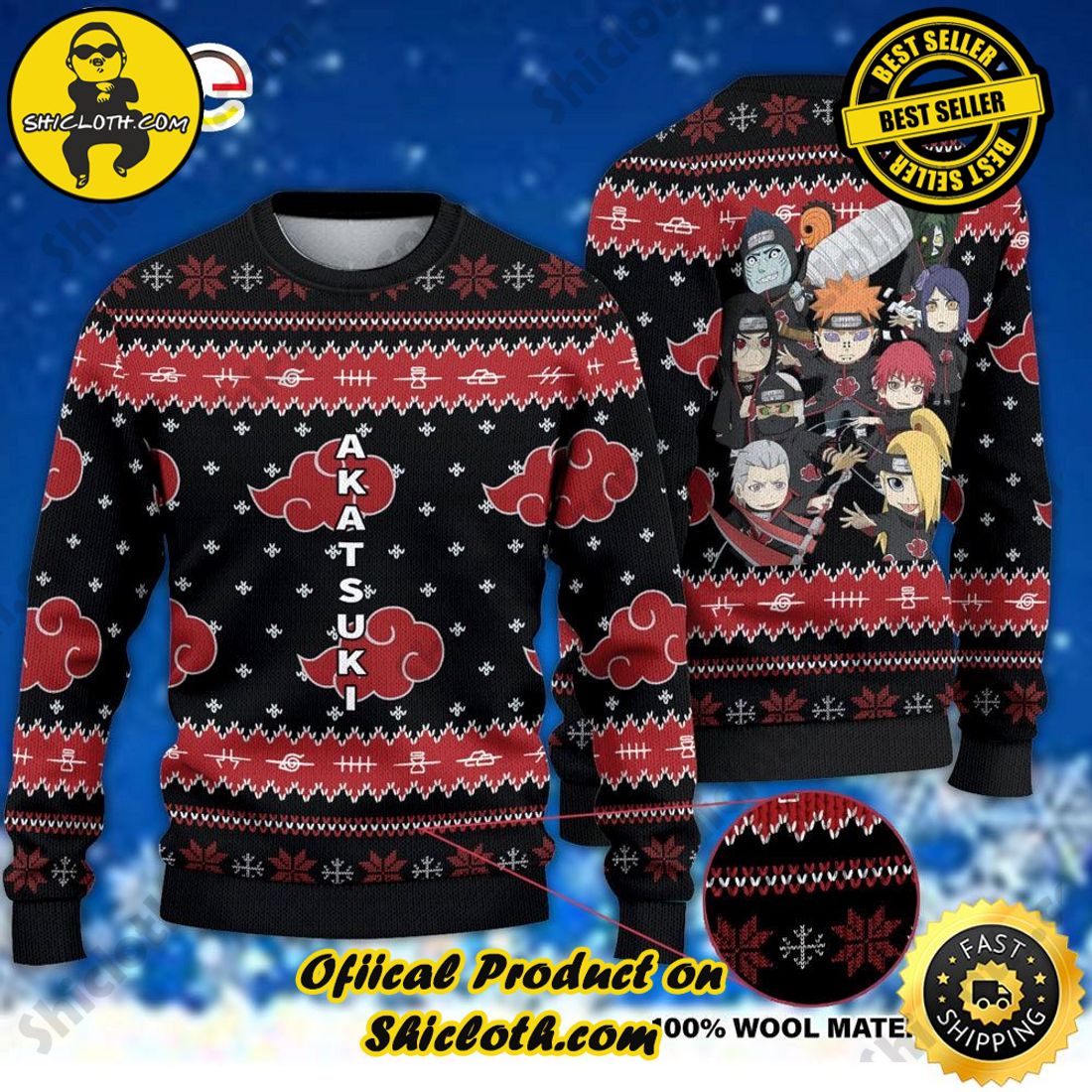 Hot Trending Shiclothshop's Sweaters: The Perfect Fashionable Gift for Everyone 8 Akatsuki Ugly Christmas Sweater Anime Xmas Gift