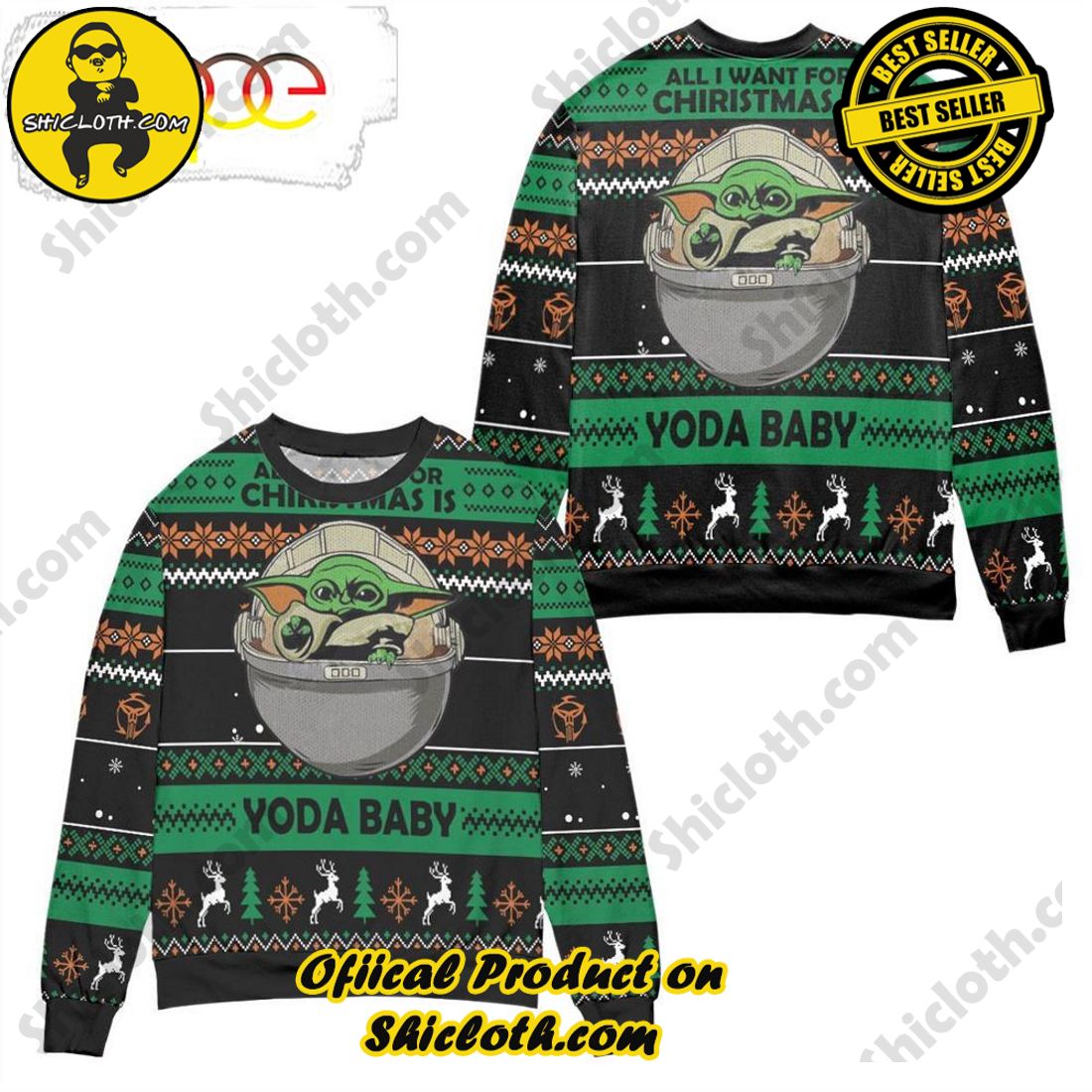 Hot Trending Shiclothshop's Sweaters: The Perfect Fashionable Gift for Everyone 20 All I Want For Christmas Is Yoda Baby Ugly Christmas Sweater