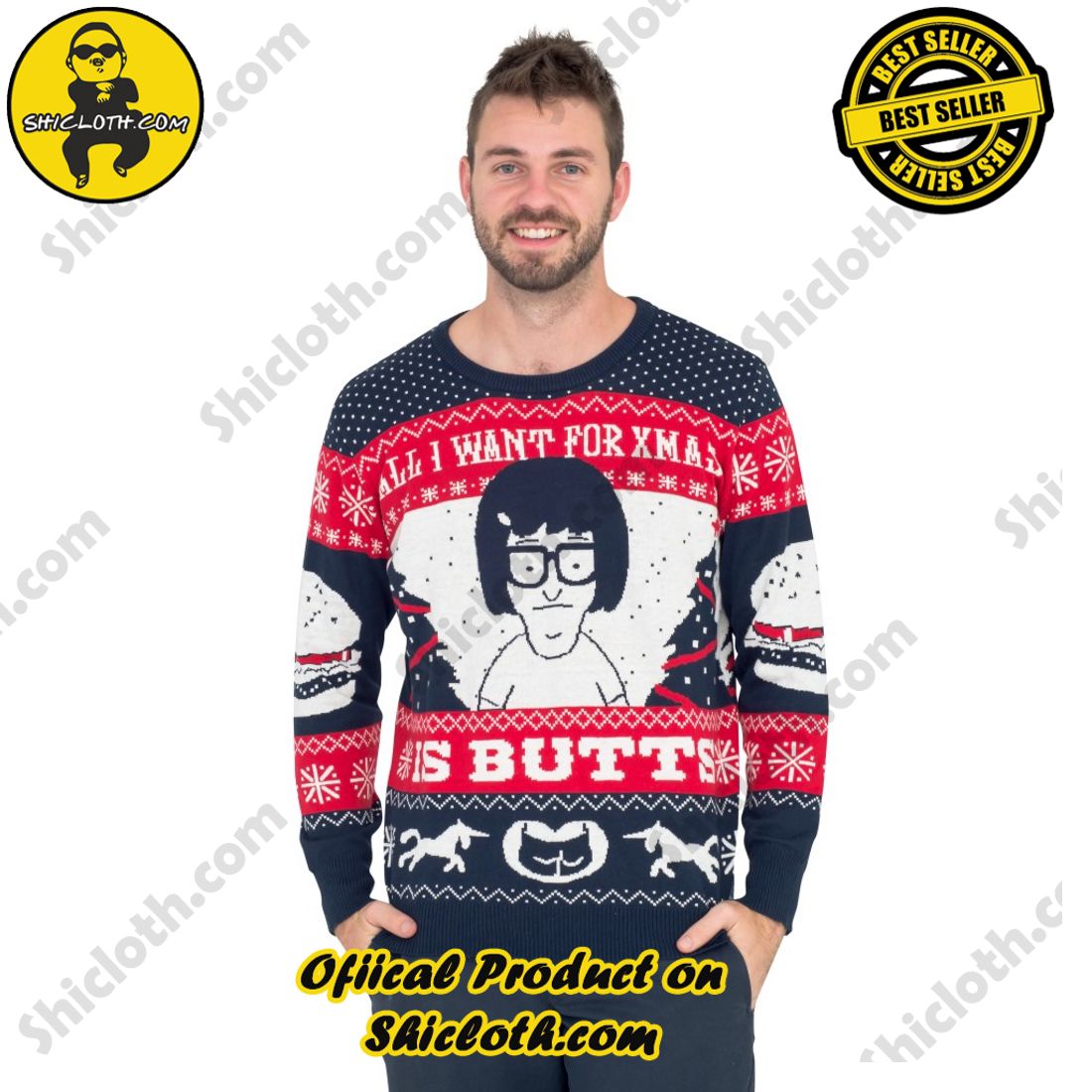 Hot Trending Shiclothshop's Sweaters: The Perfect Fashionable Gift for Everyone 21 All I Want For Xmas Is Butts Tina From Bob is Burgers Ugly Sweater