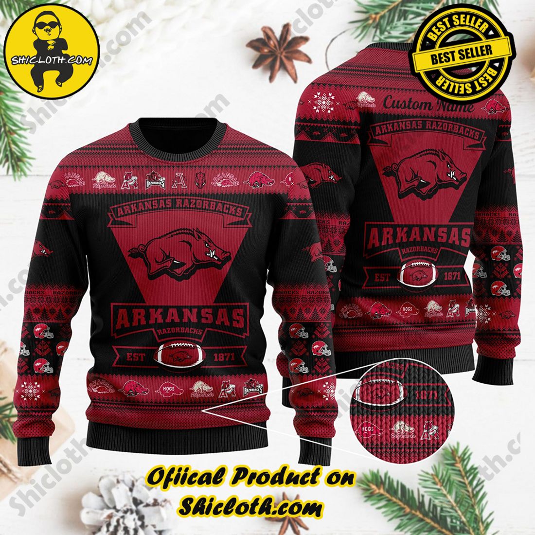 Hot Trending Shiclothshop's Sweaters: The Perfect Fashionable Gift for Everyone 32 Arkansas Razorbacks Est 87 NFL Christmas Ugly hristmas Sweater