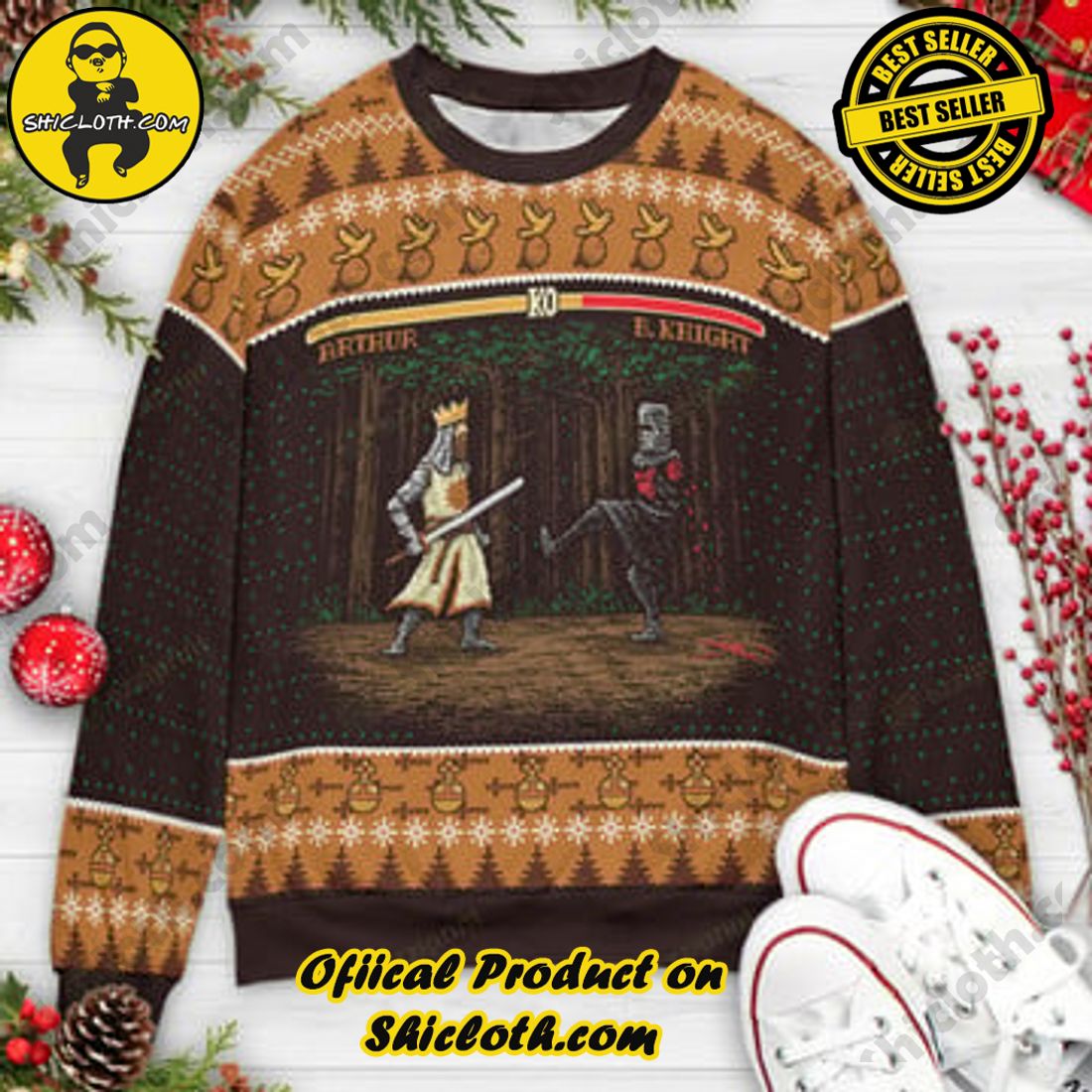 Arthur vs Black Knight Pixel Monty Python Ugly Christmas Sweaters ...