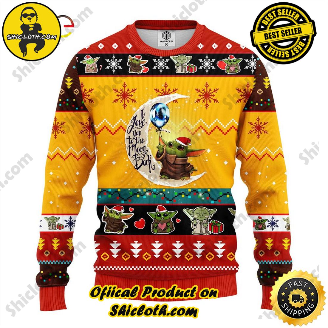 Best Seller : Exploring Shicloth's NFL Ugly Sweater Collection 9 Baby Yoda Moon And Back Ugly Sweater