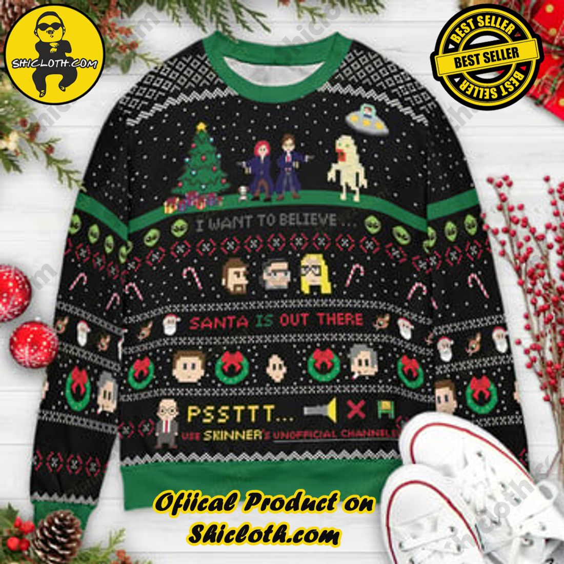 Hot Trending and Best Seller: Shiclothshop's Ugly Christmas Sweaters: Embrace Festive Fashion with Flair 8 Believe Santa is Out There The X-File Ugly Christmas Sweaters