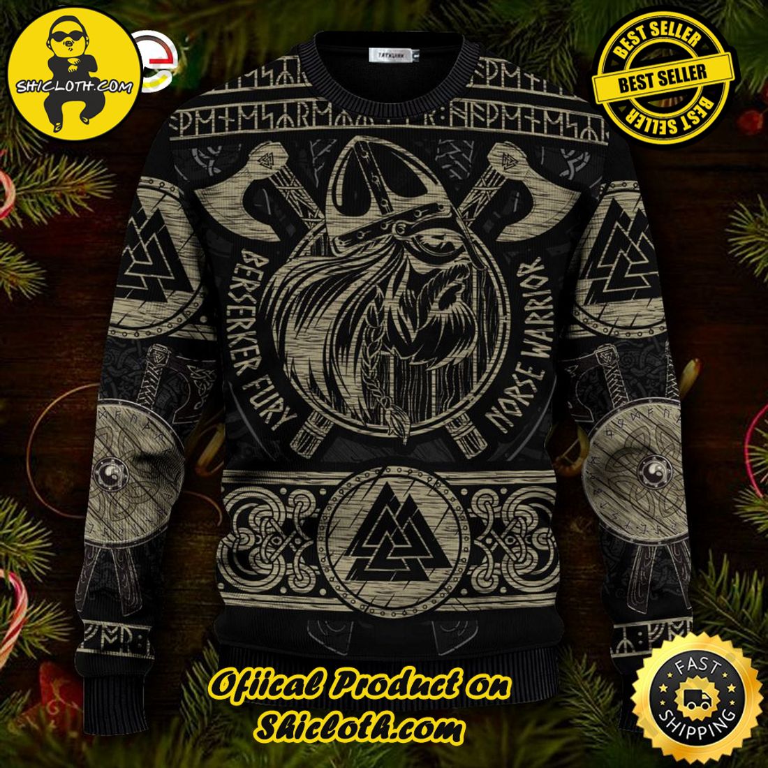 Best seller: Warm Up Your Holidays with Shiclothshop's Cozy Christmas Sweaters for a Peaceful Season 1 Berserker Fury Norse Warrior Viking Ugly Christmas Sweater For Men & Women Christmas Gift Sweater